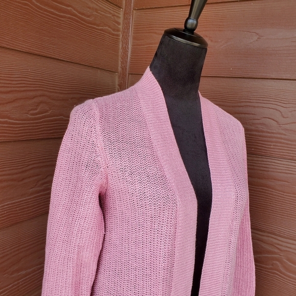 Talbots Linen Pink Open-Front Women's Sweater Faux Pockets - Picture 10 of 13